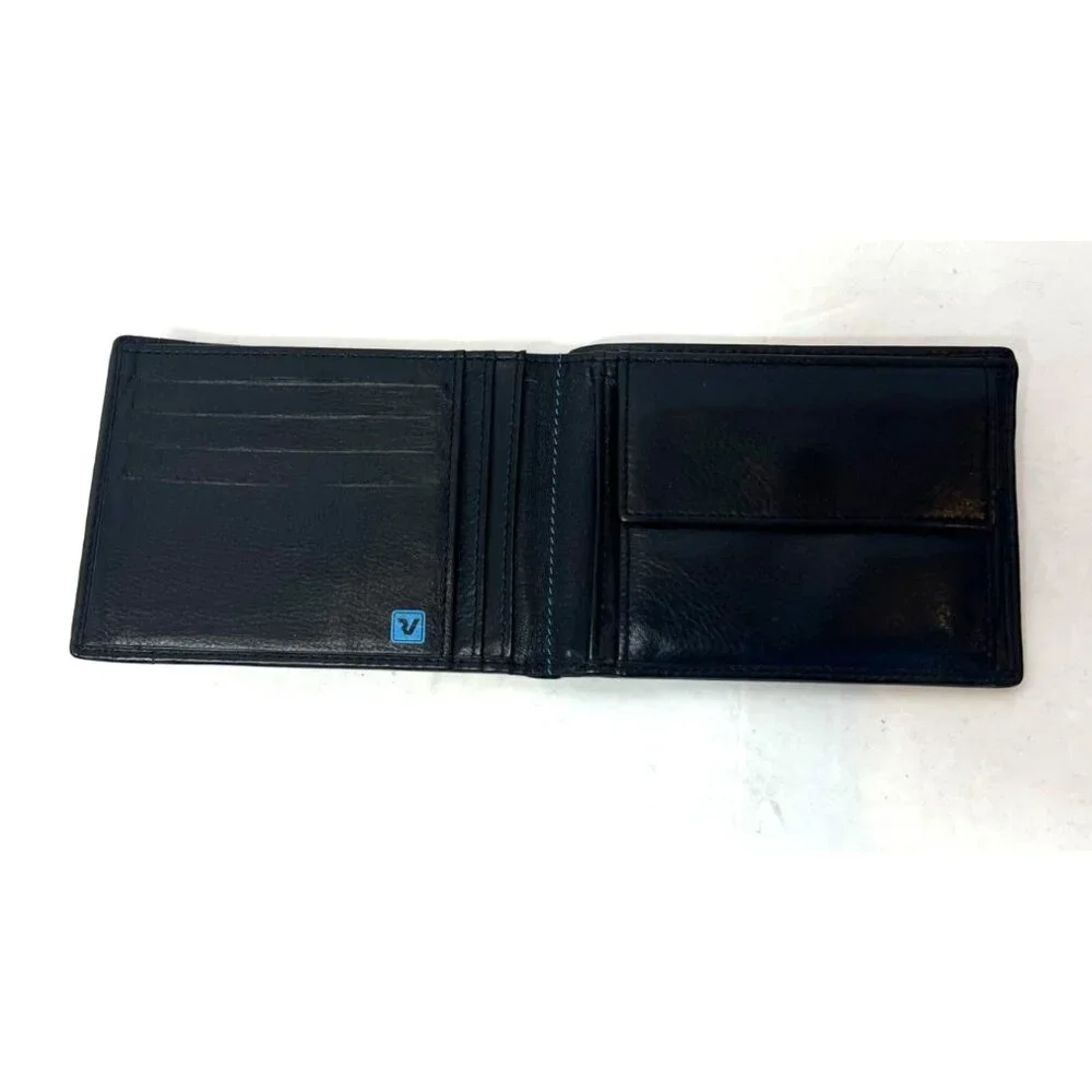 RV Roncato Black Leather Wallet With Coin Pocket & 4 Card Slots Mens Slim Design